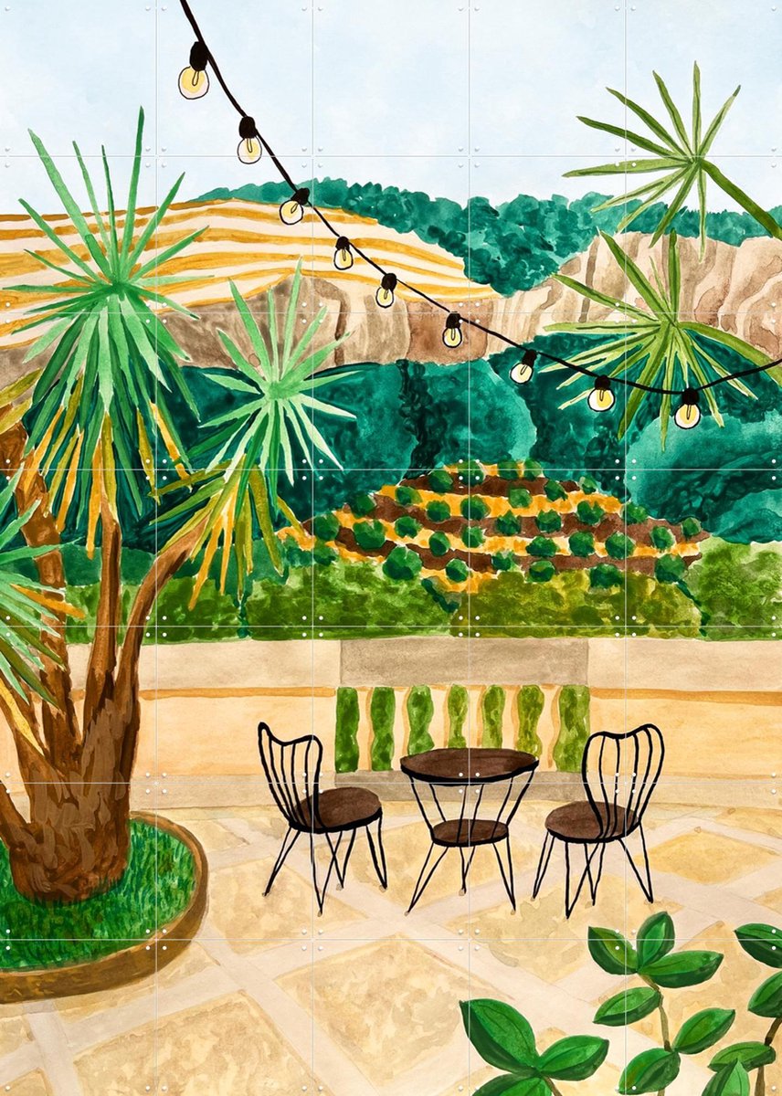 IXXI Tramuntana Terrace, Palmartprints - 100 x 140 cm - Gratis ophangtool - Grote wanddecoratie en posters - Illustraties, Speels, Modern, Aquarel