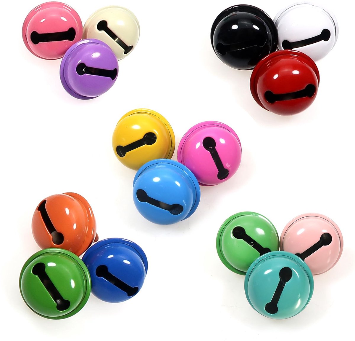 60 stuks Kleine Glöckchen om te knutselen Schellen Glöckchen 22 mm metalen belletjes, kleurrijke Glockchen met ogen voor sleutelanhangers, handwerk, klokkendecoratie, sieradenmaken