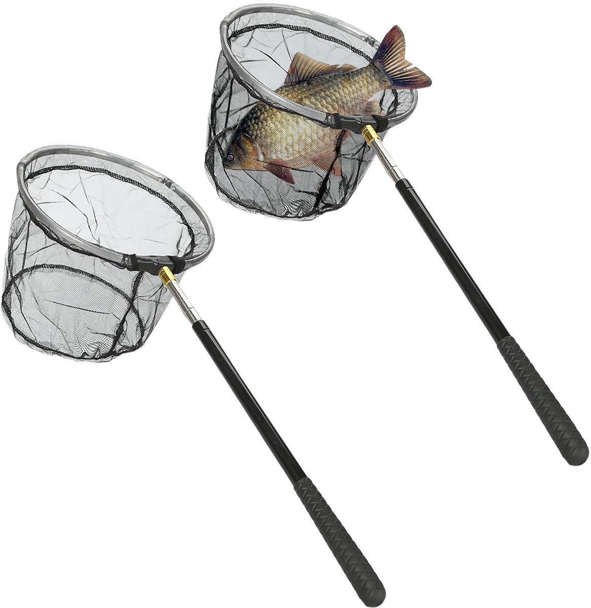 telescopisch, visschepnet: 2 stuks, schepnet met opvouwbaar visnet, 150 cm, outdoor visaccessoires, schepnet voor kinderen en volwassenen