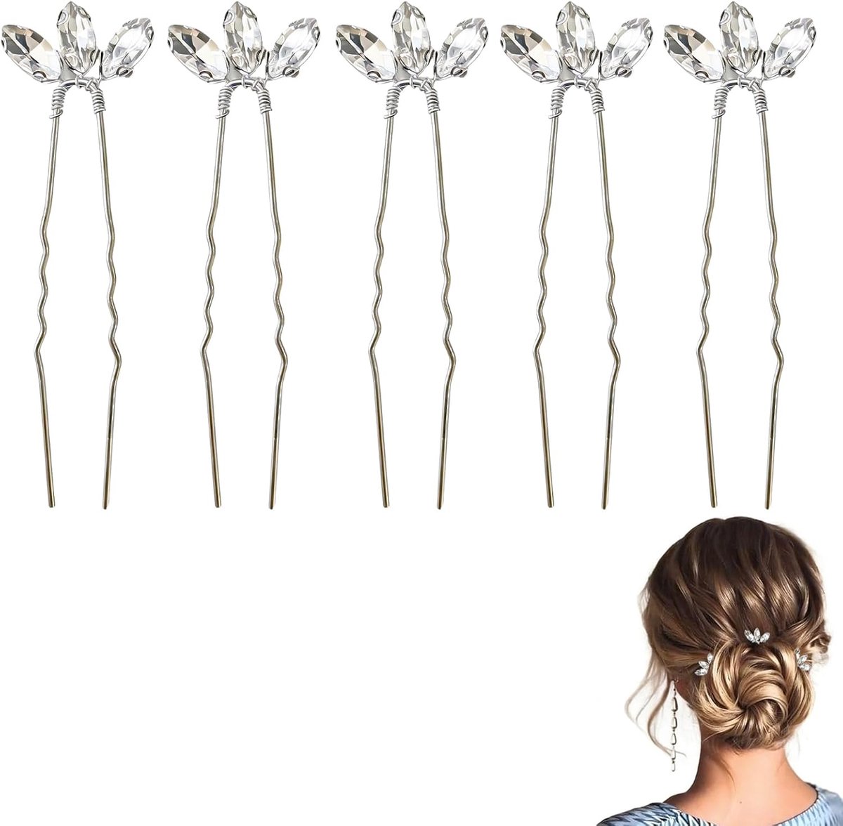 Haarspelden met kristallen en strass-steentjes, bruidshaaraccessoires voor vrouwen en meisjes, 5-delige set, elegantie en glans voor je grote dag