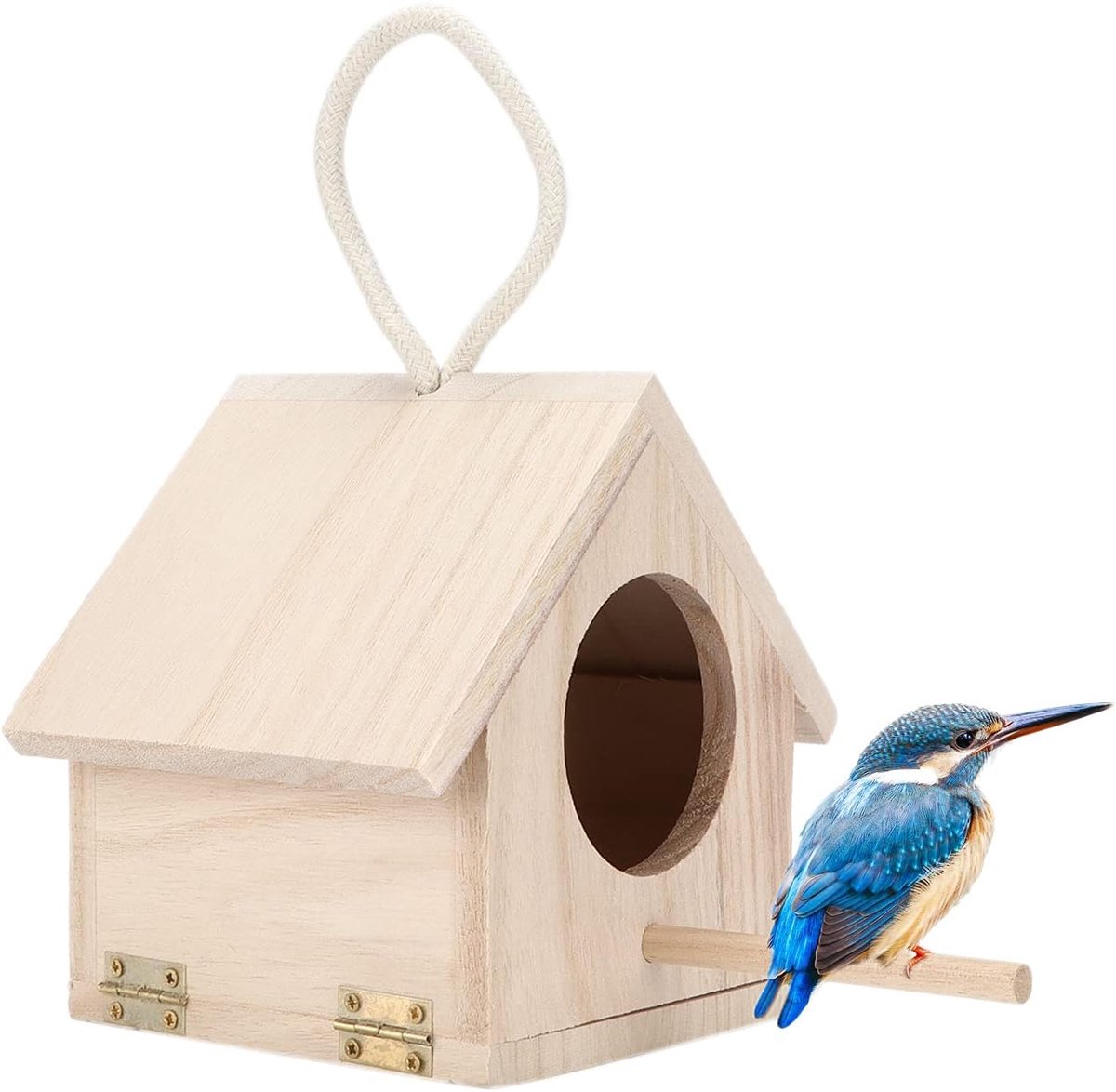 Vogelhuis voor buiten, van hout, winterhok om op te hangen, van natuurlijk hout met dak, landhuis voor kleine vogels, tuindecoratie voor buiten