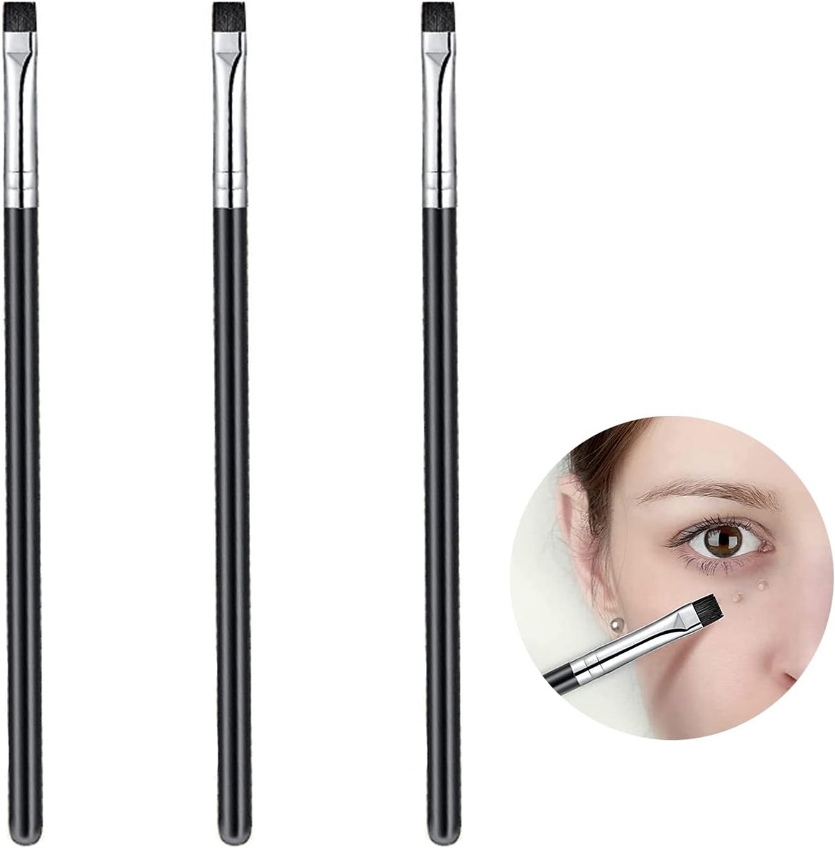 3 Stks Wenkbrauw Borstel Eyeliner Borstel Platte Hoekige Eyeliner Borstel Wenkbrauw Borstel Set Oogschaduw Make-up Borstel Voor Gel Vloeibare Crème Cosmetische Gereedschap