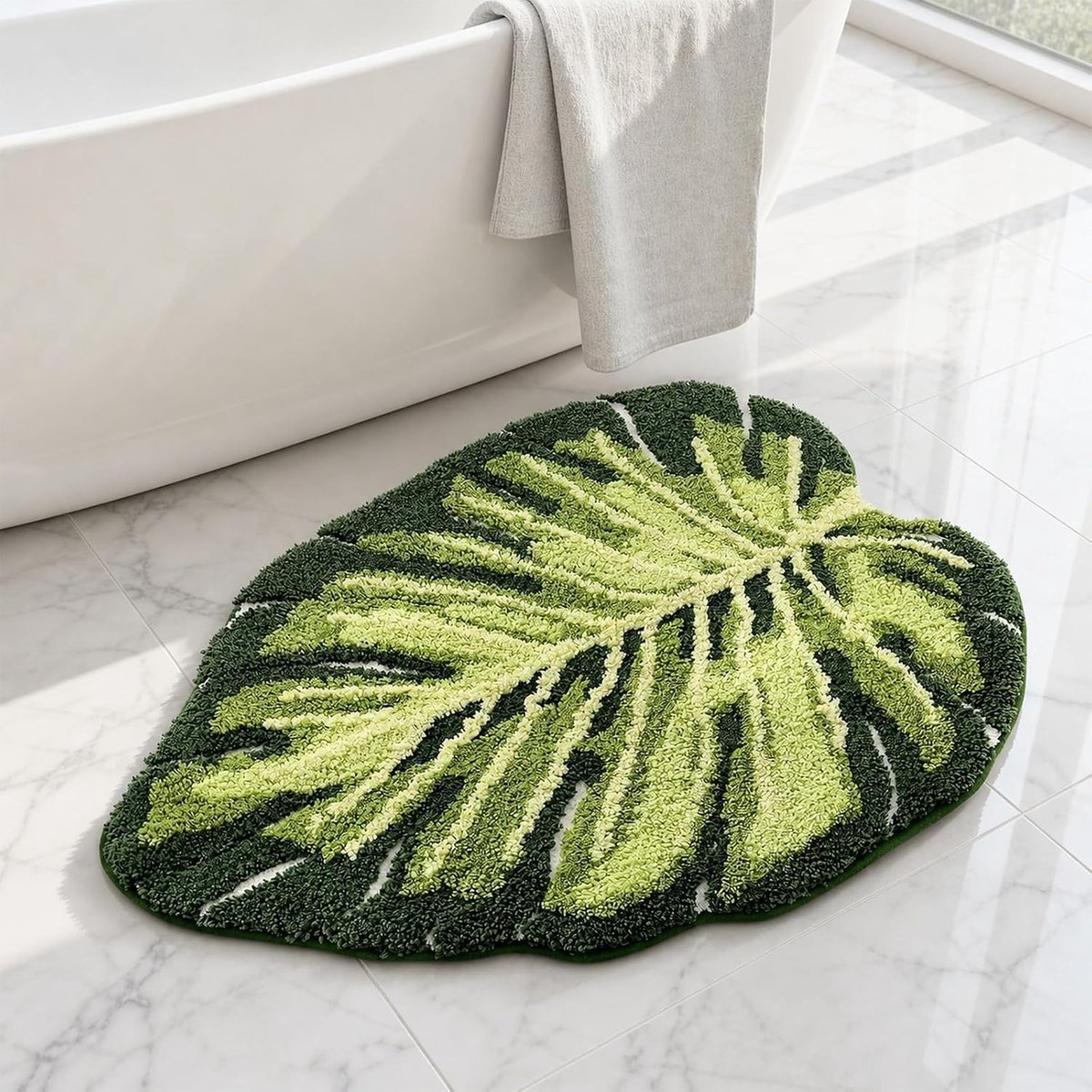 50 x 80 cm, met een patroon van groene bladplanten, antislip, wasbaar, badmat, badmat, kleurrijk, extreem zacht, geschikt voor doucheruimtes, kinderkamer (50 x 80 cm, Monstera)