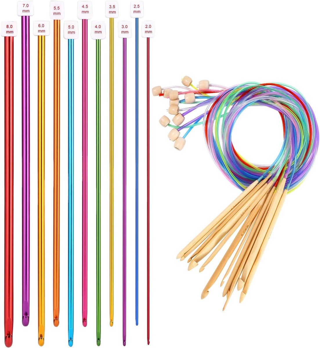 Haaknaaldenset, haaknaalden van aluminium, haaknaalden van hout,2-10mm haaknaaldenset voor verschillende breiprojecten,voor beginners, volwassenen, professionals