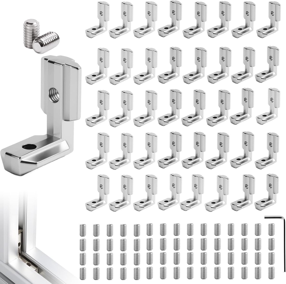 40 stuks binnenhoekverbinder, T-groef binnenhoek, 4040 hoekverbinder aluminiumprofiel, groef 8 M6 90° hoek binnenverbinding, zinklegering klemmen, buitenhoek hoekverbinder voor