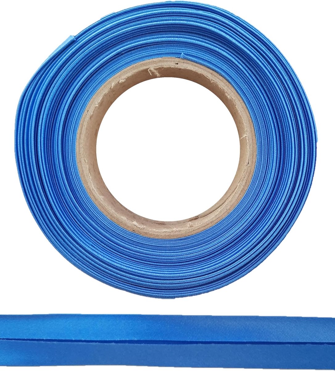 Schrägband van polyester (satijn) - 10 m x 20 mm (gevouwen) - Hoogwaardig inzetband, satijnband, schuine band - Ideaal voor DIY-naaien - Gemaakt in België, op een rol (Blauw)