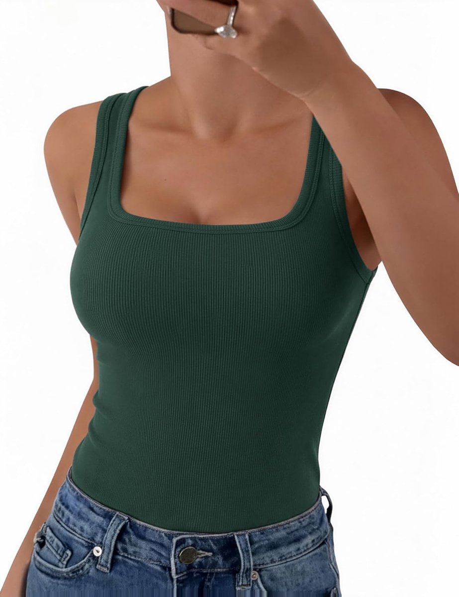 Vrouwen Tank Top Zomer Mouwloos Vest Tops UK Dames Vierkante Hals Hemdje Shirts Geribbeld Getailleerd Effen Casual Basic Cami Ondershirt