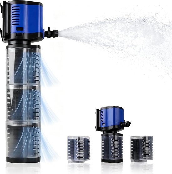 4-in-1 aquarium dompelpomp 1500 l/u filter voor 300-750 l aquarium stil binnenfilter voor grote aquaria, vijvers en schildpadden met droogloopbeveiliging (water)