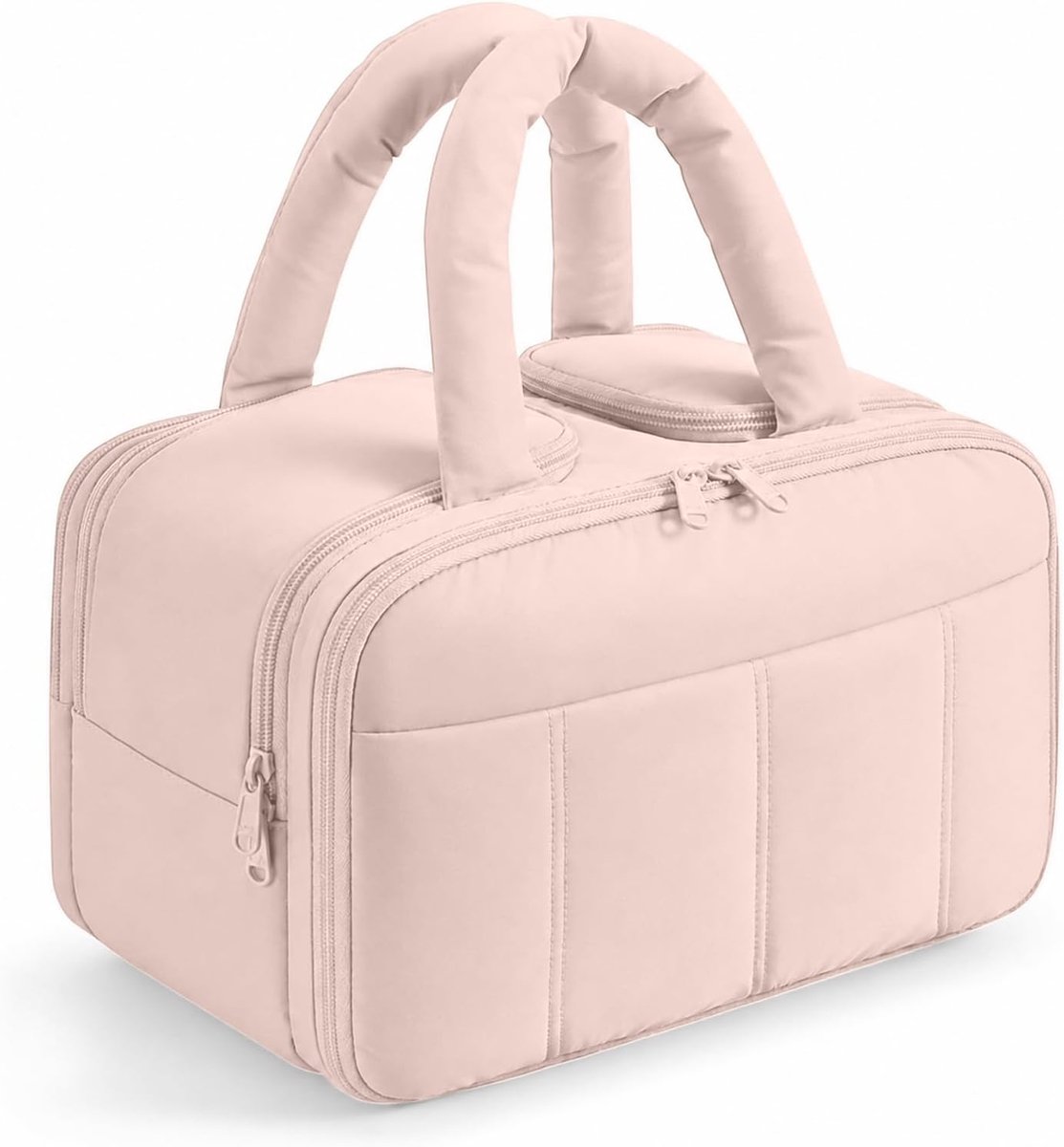 Toilettas voor op reis, 4 vakken, waterdicht, grote capaciteit, waszakken met handvat, make-uptas voor douche, badkamer, gym, scheren, organisatortassen voor dames en heren, roze, Pink, Klassiek