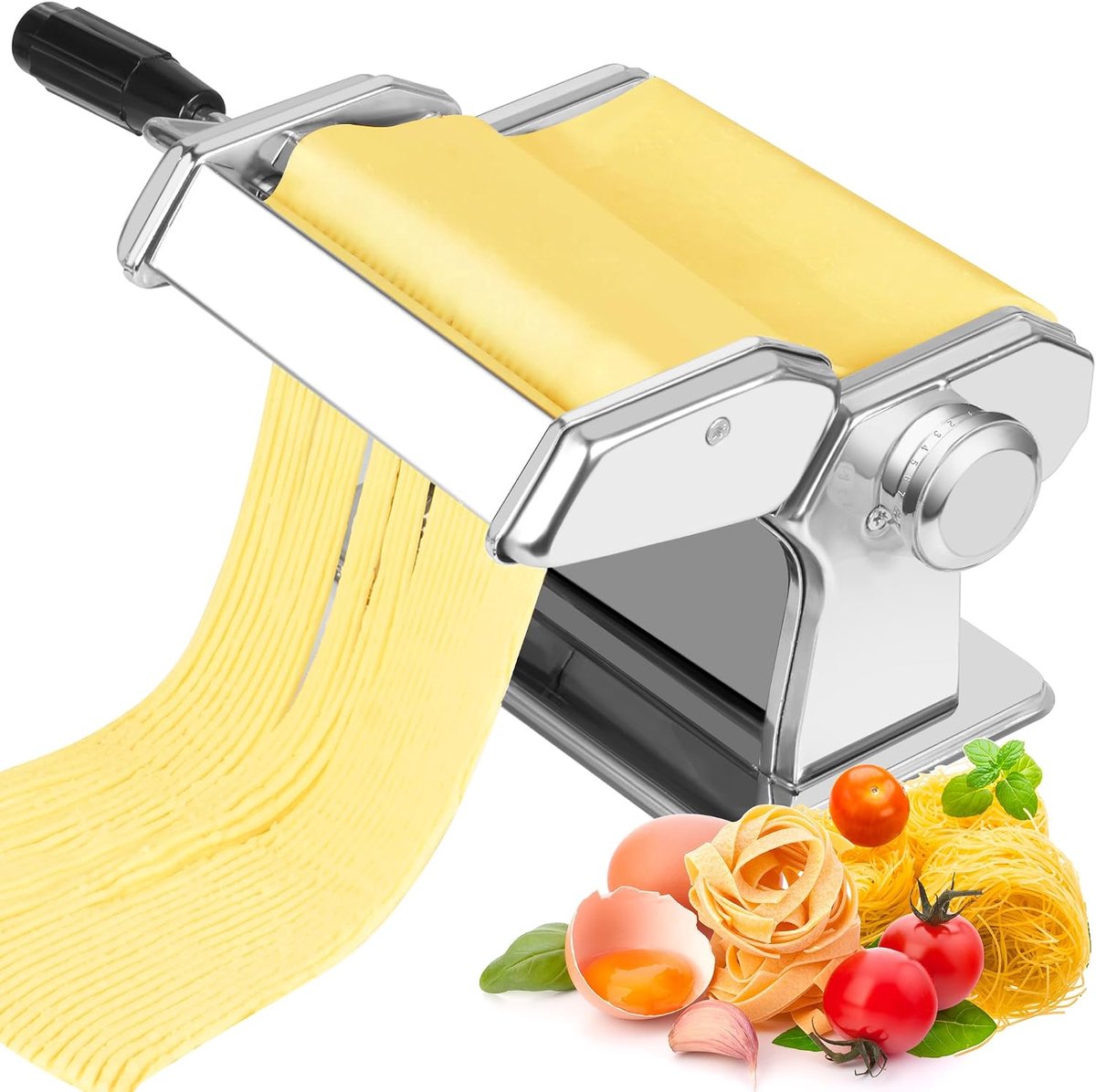 Pastamachine handmatig van roestvrij staal pastamachine met 9 instelbare sterkte-instellingen en 2 snijders pastamachine voor spaghetti tagliatelle lasagne fettuccini