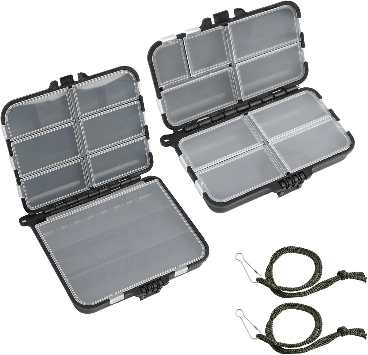 2 stuks opbergdozen van kunststof voor visaccessoires, waterdicht, dubbelzijdig, met 7 en 9 vakken voor visaccessoires, ideaal voor aas en uitrusting