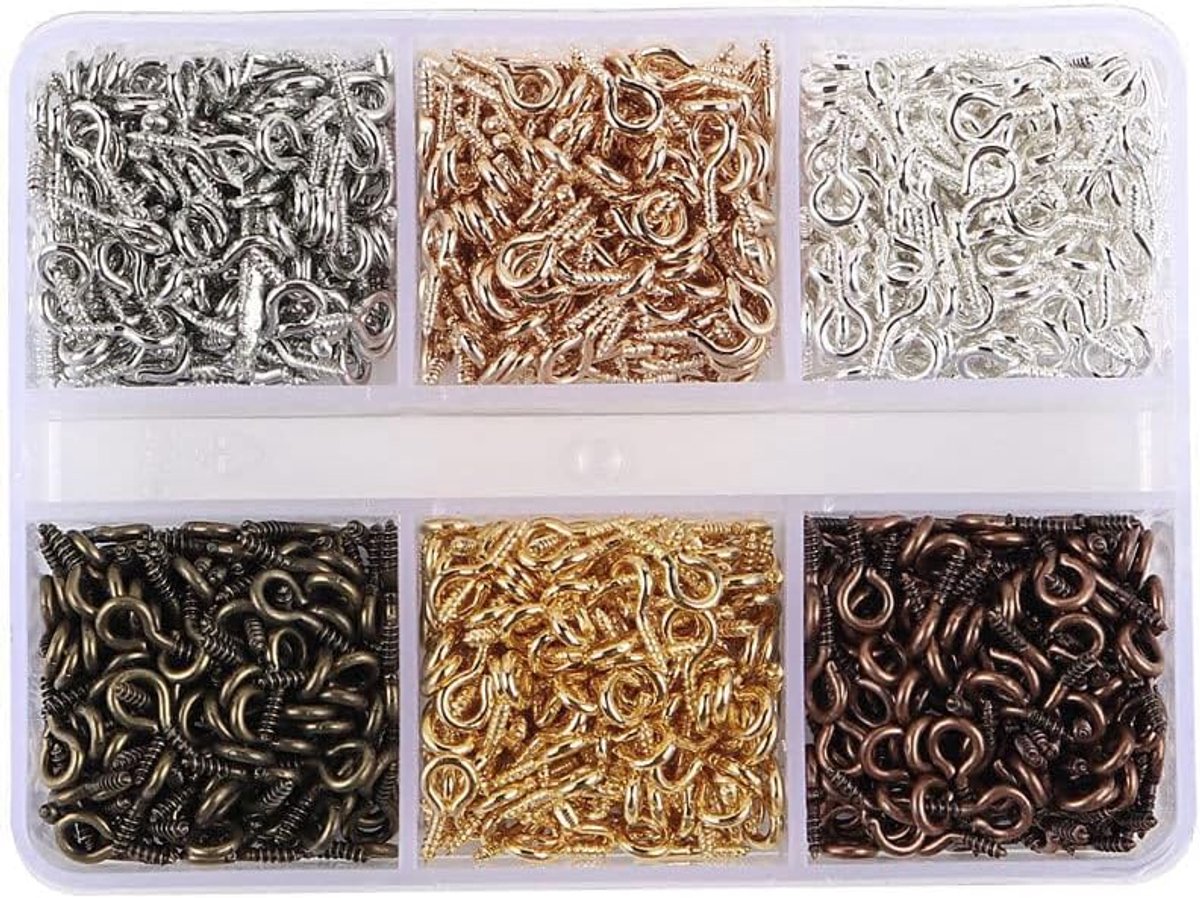 900 stuks 8 x 4 mm mini-oogschroeven, schroefogen, schroefhaken, oogbouten, schroefhaken, roestvrij staal, ringschroeven voor doe-het-zelf knutselen, sieraden, hout, knutselen, meubels, maken, set D