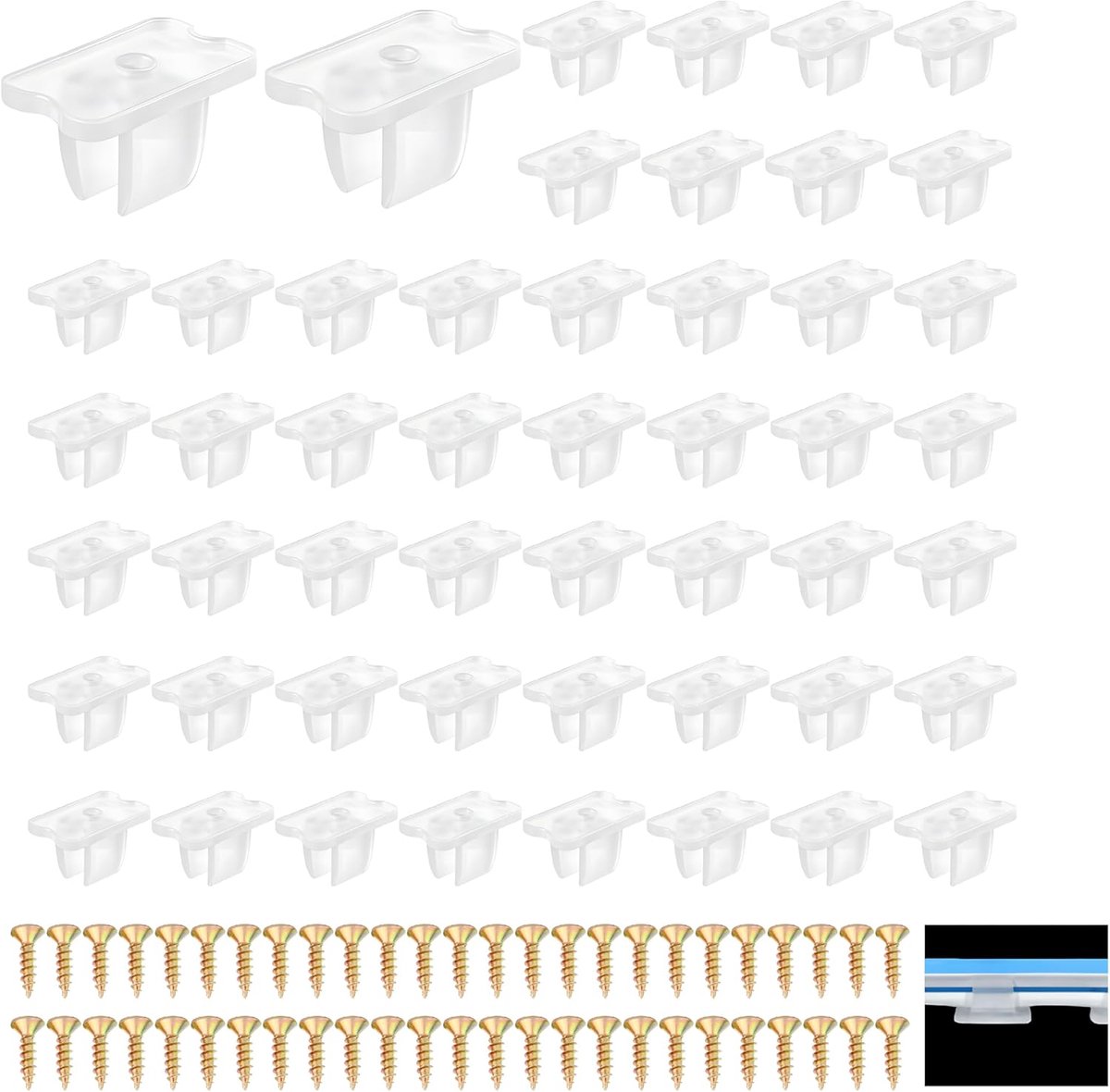 50 stuks waterdichte ledstripclips, ledstrip houder strip montagebeugel clips met 50 schroeven bevestigingsklemmen geschikt voor 5 mm tot 6 mm strip houder (doorschijnend)