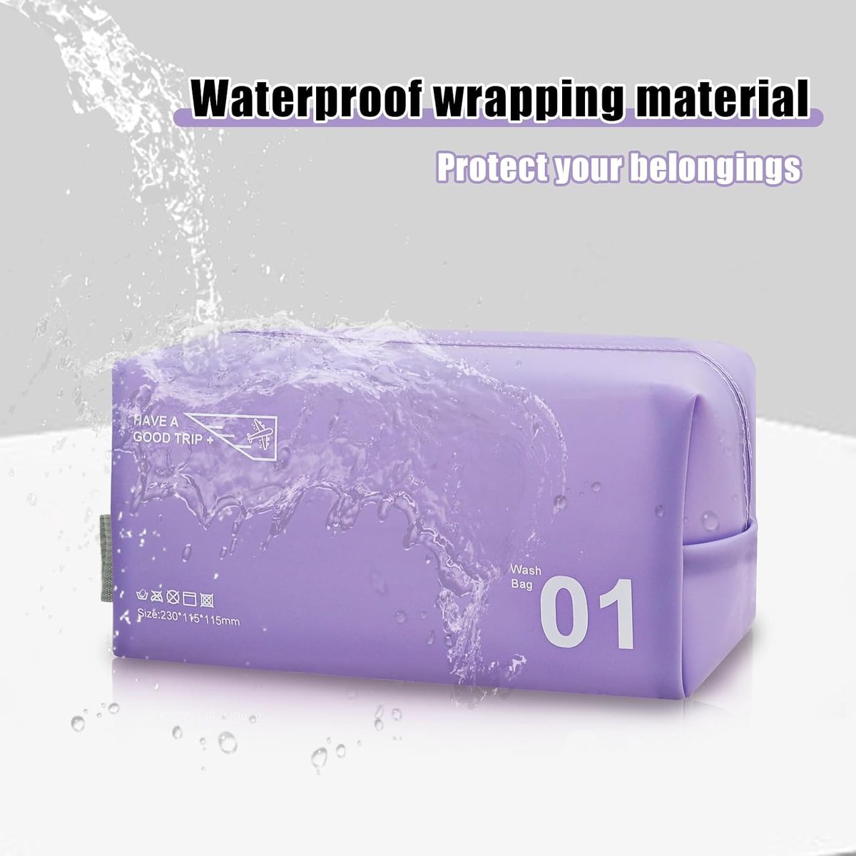 Toilettas voor dames en heren, waterdicht, pvc, reis-make-uptas, toilettas met draagbare handgreep en ritssluiting, voor reizen, zwemmen, fitness, Lila, Draagbaar