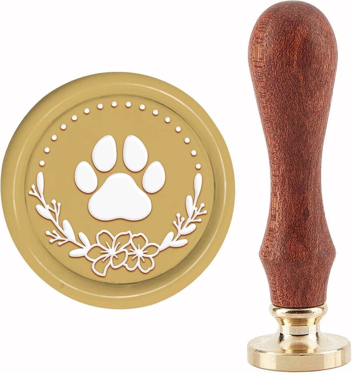 Hond Poot Wax Seal Stempel Krans Wax Stempel 30mm/1.18inch Verwijderbare Messing Hoofd Afdichting Stempel met Houten Handvat voor Uitnodiging Envelop Kaarten Gift Scrapbooking Decor