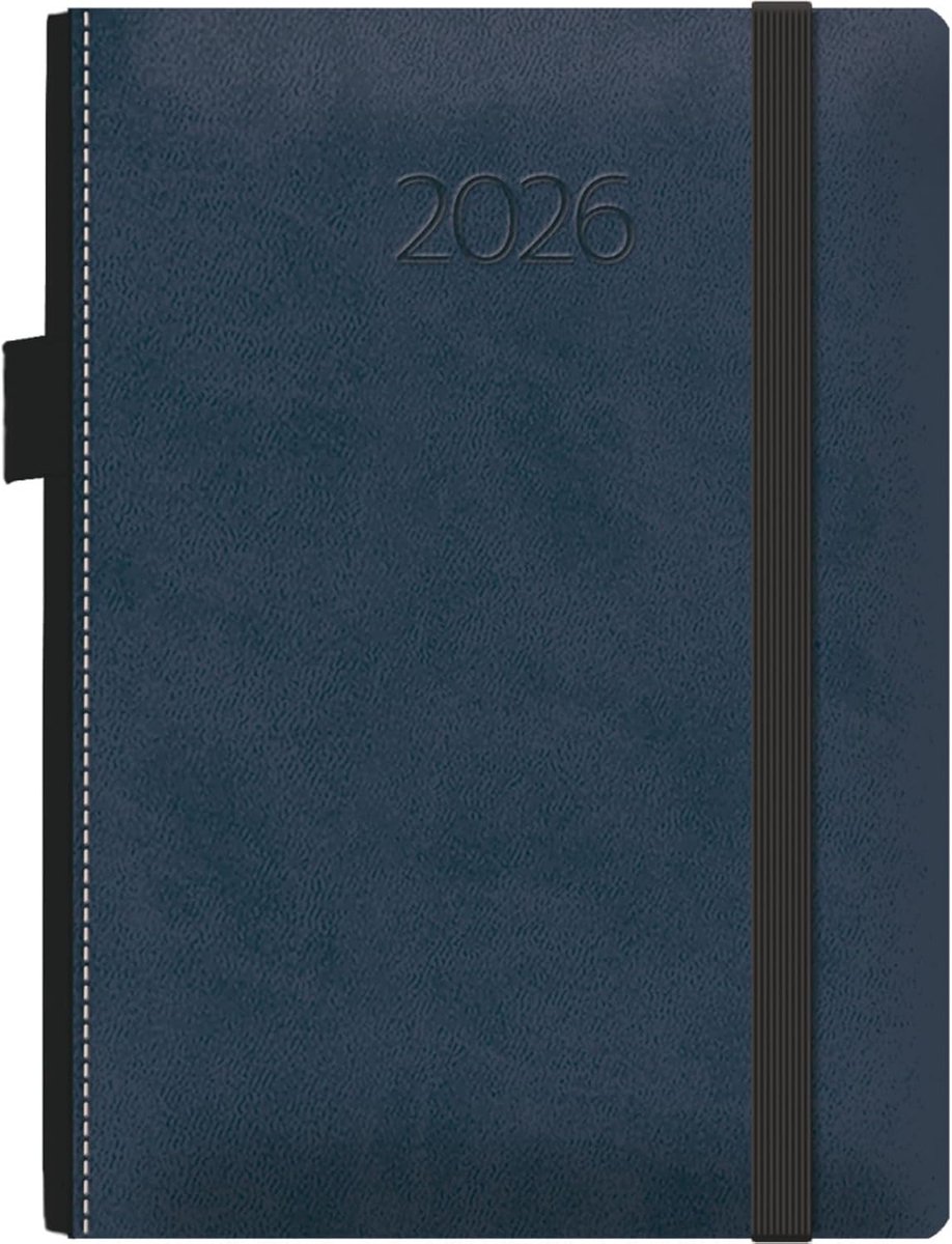 - Kalender 2026 - dagoverzicht, A5 (15 x 21 cm), vaste omslag van kunstleer, rubberen sluiting, balpenhouder aan de zijkant, bladwijzer, jaarplanner in het Spaans, Melbourne blauw