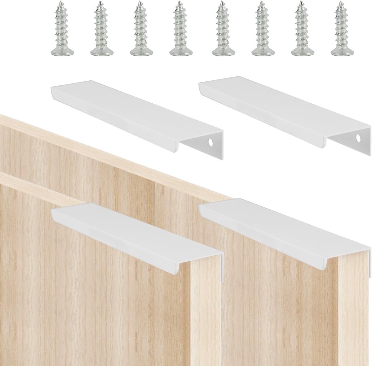Set van 4 verborgen kastgrepen, aluminium ladegreep, meubelgrepen, wit, 15 cm, voor keuken, badkamer, kastdeuren, elegant design, eenvoudige installatie en robuuste kwaliteit, wit