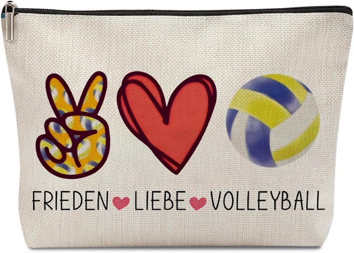 natuurlijke linnen make-uptas met dubbelzijdige print, vrede, liefde, volleybal, accessoires voor vrouwen, spelers, reizen, sport, cadeau