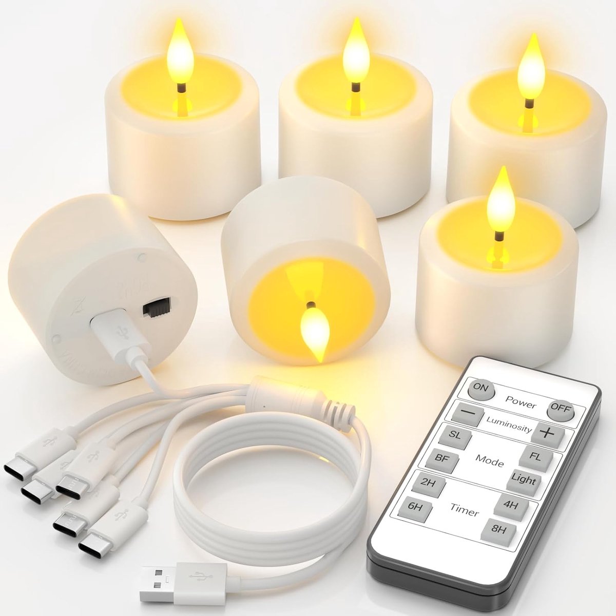 Oplaadbare theelichtjes, 100+ uur oplaadbare kaarsen met afstandsbediening timer, H 4,5 cm batterij vlamloze LED elektrische kaarsen flikkeren voor thuis kamer feest Halloween kerstdecoraties