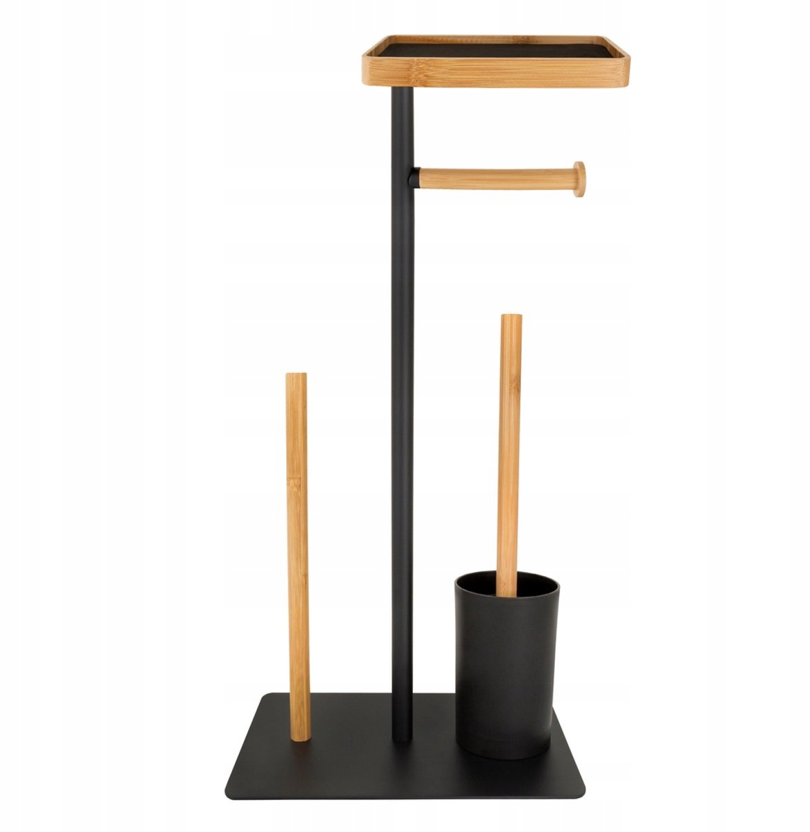 Toiletrolhouder met Plank & WC Borstel - Bamboe & Zwart Mat