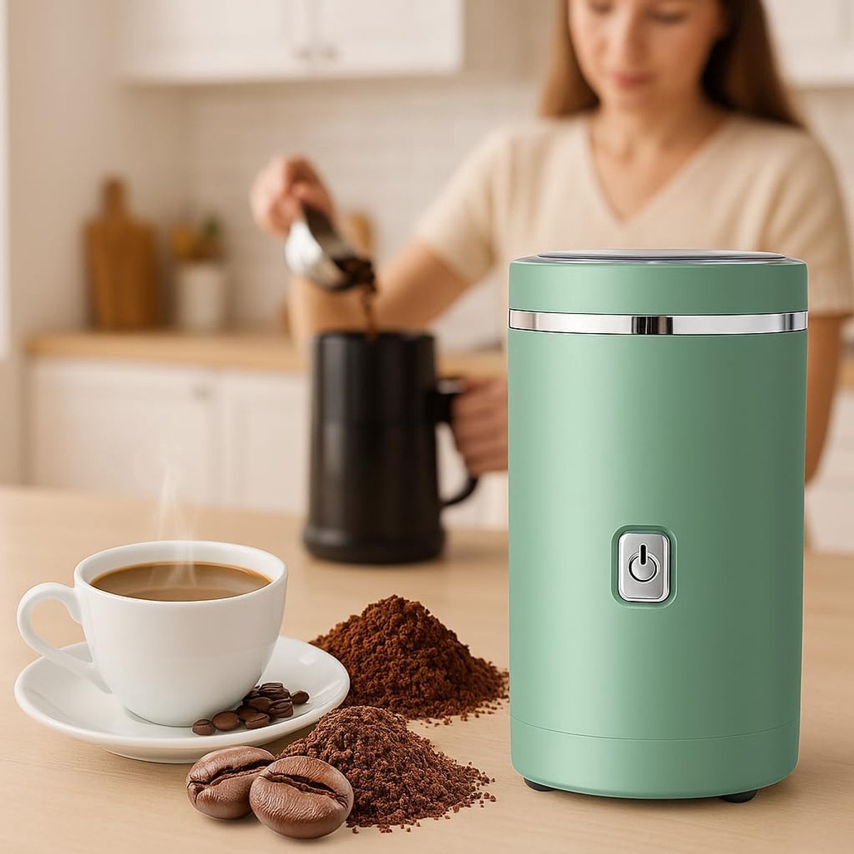 Elektrische Koffiemolen & Specerijenmolen met 304 RVS Mes | Elektrische hakmolen voor koffie, kruiden & noten. Met transparant deksel, compact design & eenvoudige eenknopsbediening.