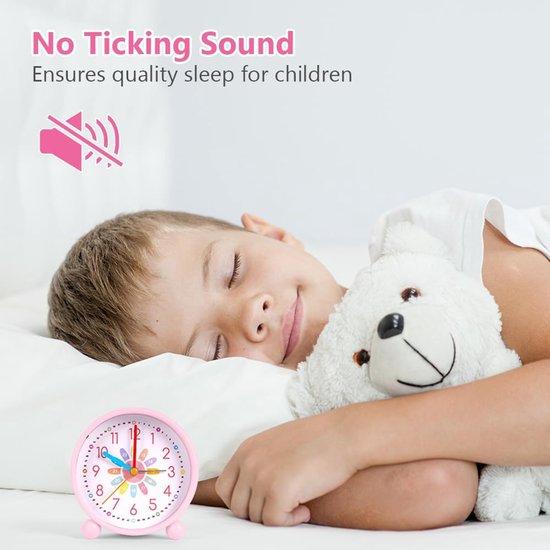 Kinderwekker Analoog - Stille Wekker Kinderen - Tijd Leren - Geen Tikkend Geluid - 10.5 cm - Wit — afbeelding 3