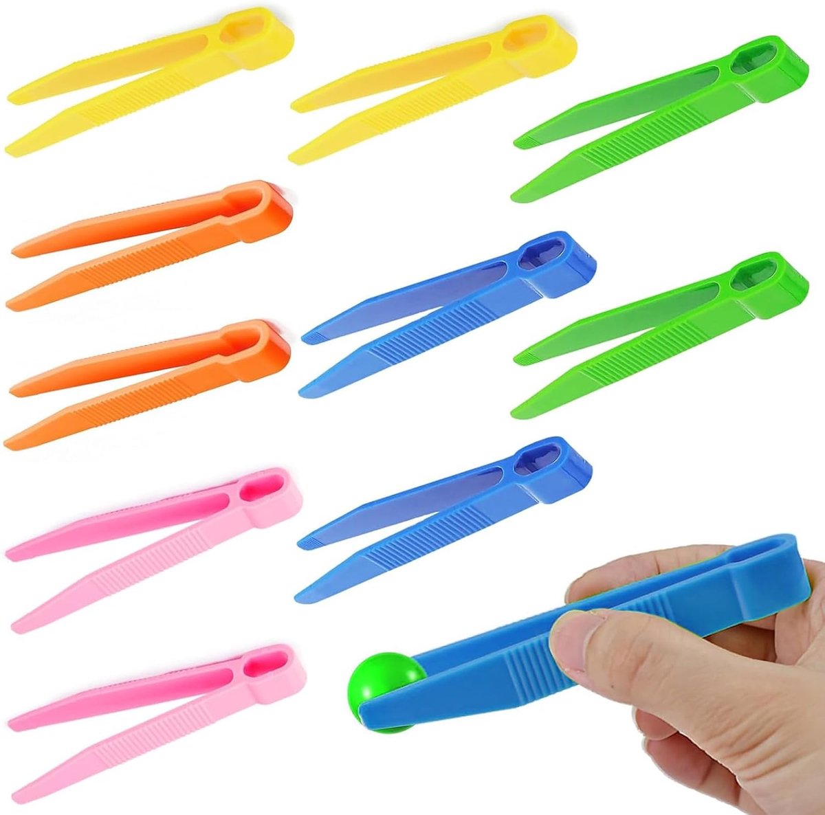 Plastic Pincet, 10 Stuks Doe-Het-Zelf Kleurrijke Ambachtelijke Pincet, Kunststof Pincetten, Knutselpincetten Voor Motorische En Sensorische Vaardigheden (5 Kleuren)