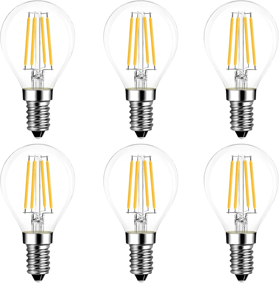 G45 LED Filament Lampen, 400 Lumen, CRI≥95+, Equivalent aan 40W Gloeilampen, Warm Wit (2700K), Niet-Dimbaar, E14 Schroefbasis LED Glazen Lampen, AC 220V-240V - Verpakking van 6
