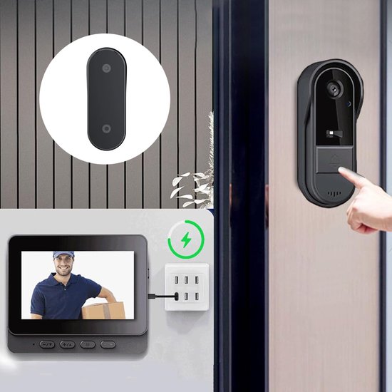 Draadloze Videodeurbel - Videodeurbel met 4,3-inch Monitor - Geen App of Netwerk Nodig - 170° HD-Groothoekcamera - Foto- en Video-opslag - IP65-Waterbestendig met LED-Nachtzicht - Voor Voordeur, Appartement en Woning — afbeelding 4