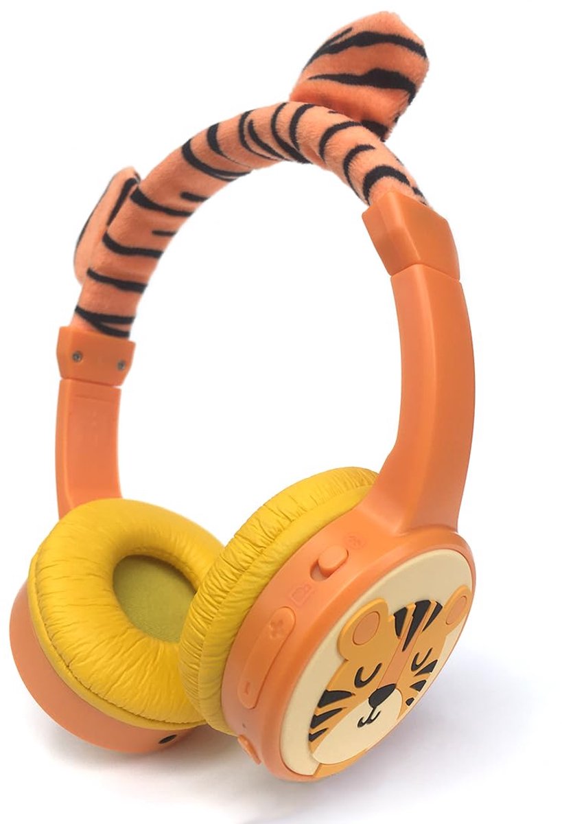 SnelShoppen - Kinderhoofdtelefoon Draadloos met Microfoon, Volumelimiet 85 dB, Verstelbare Tijger Hoofdtelefoon voor Kinderen, Deelfunctie, Stereogelu