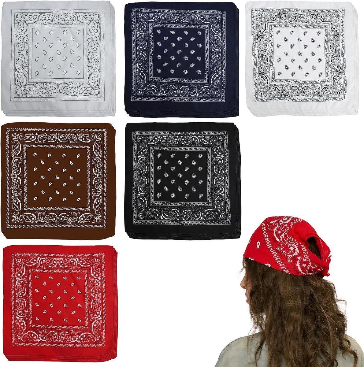 24 stuks Bandana Hoofddoek: 6 kleuren Motorbike Bandana, zomer Haarband, 54 * 54cm Bandana Halsdoeken voor dames en heren, Cowboy Doek, ledermodefashion Bandana, Kleurrijke vierkante Bandanas
