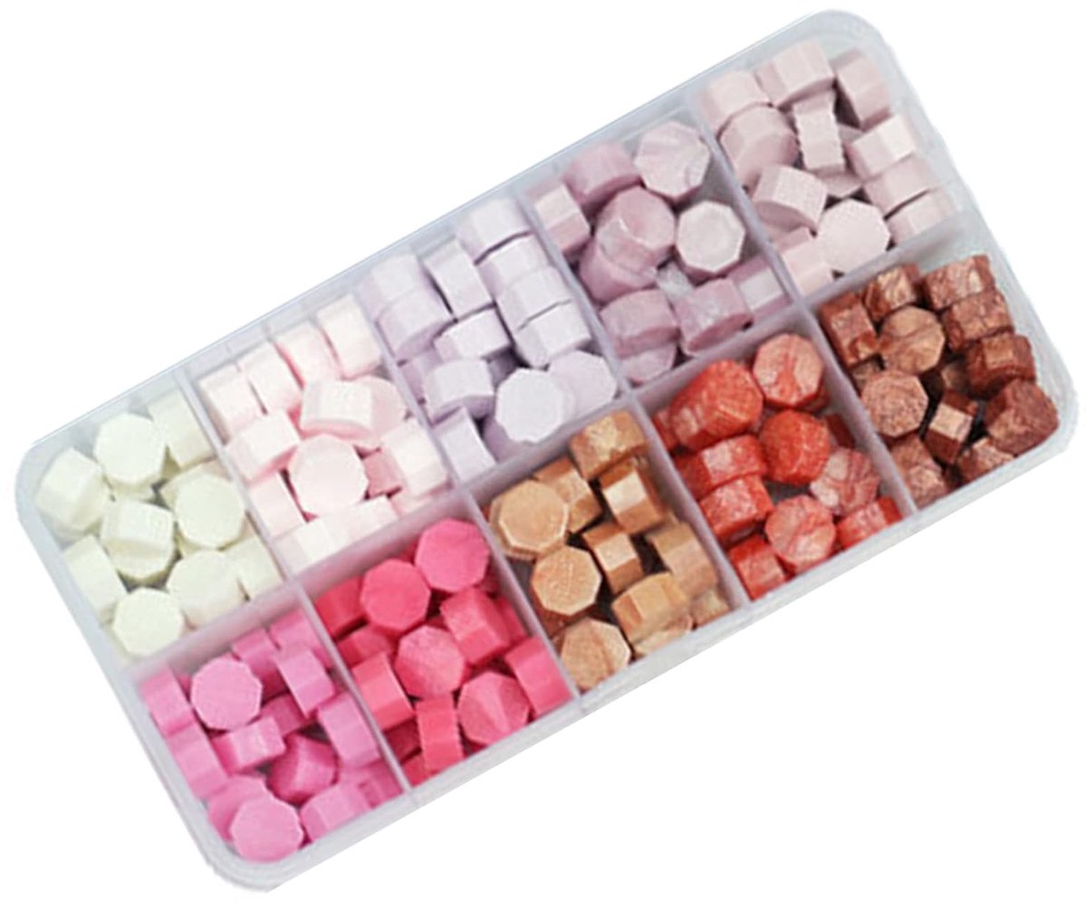 Zegellak kralen, 200 stuks 10 kleuren achthoekige wax zegel kralen voor vintage wax afdichting stempel, brief afdichting, cadeau en bruiloft uitnodiging afdichting (roze serie)