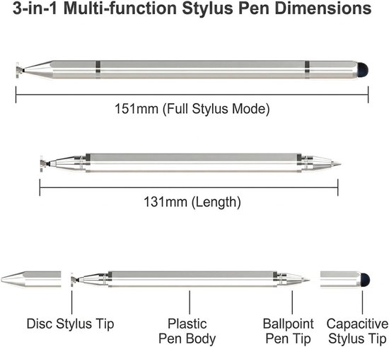 Stylus voor tablet pad, 2 stuks wit 3 n 1, hoge precisie met reservepunten, universeel voor smartphone, tekenen en schrijven. — afbeelding 5