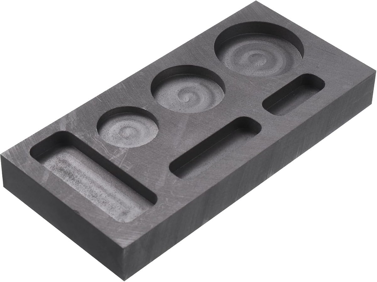 sourcing map Goud, zilver, grafiet, barrenvorm, gietvorm, smeltkroes voor het gieten van metaal, aluminium, koper, messing, smelten, raffineren, zes sleuven, 9 x 4 x 2 cm