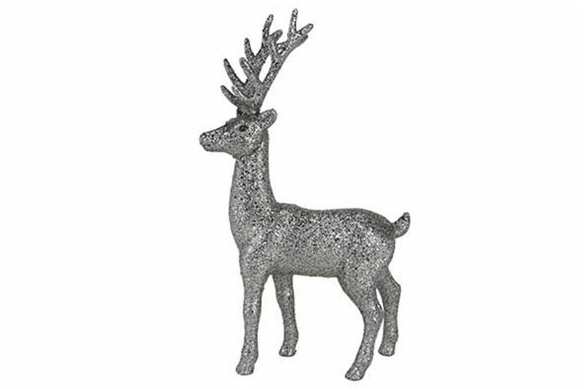 Hert Glitter Zilver 18x5xh28cm Kunststof