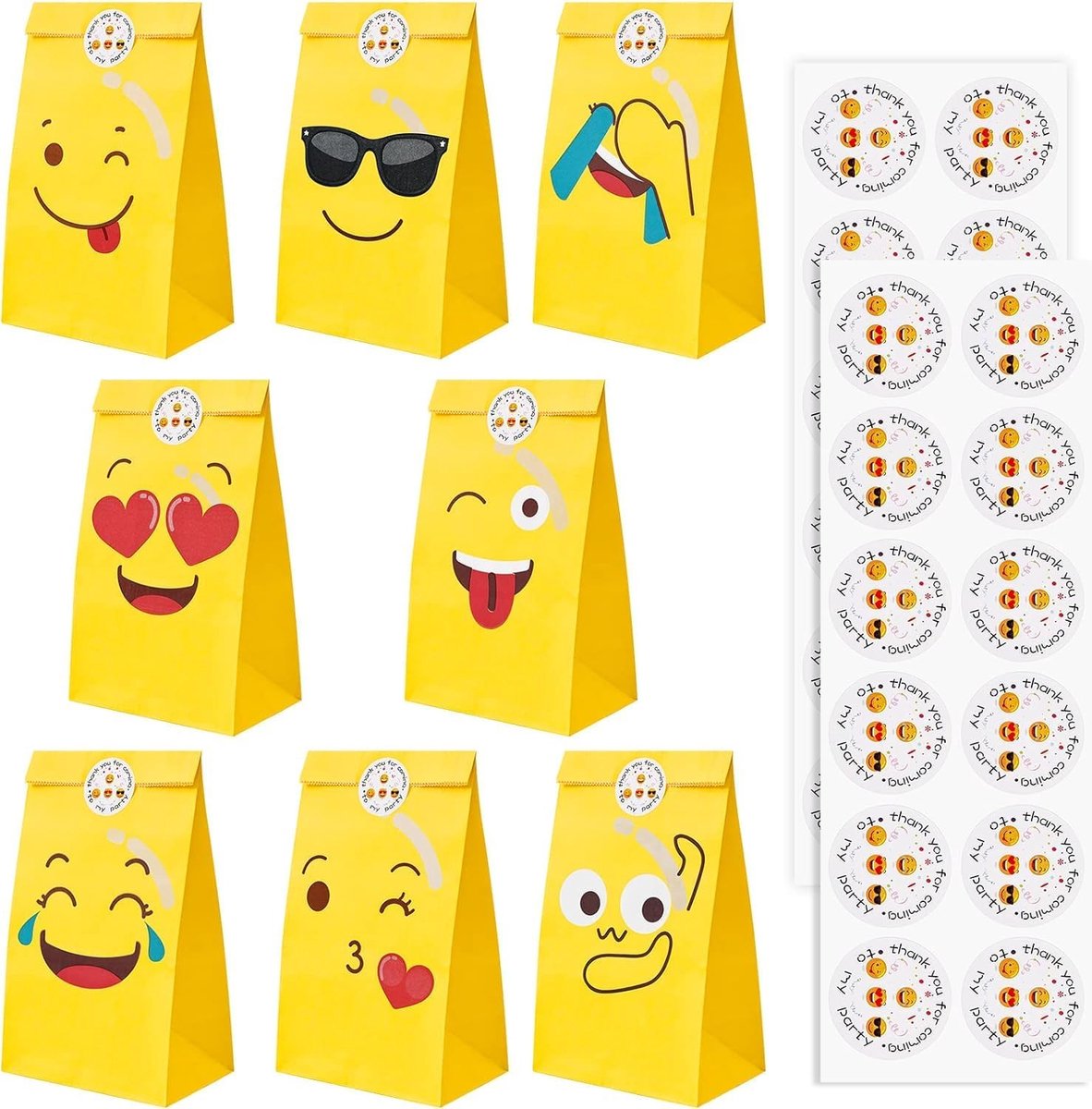 Papieren zakjes, 16 stuks, kleurrijke cadeauzakjes met 16 stickers, 22 x 12 x 8 cm, cadeauverpakking, papieren zakjes, snoepzakjes om te verpakken voor feest, kinderverjaardag, geschenken