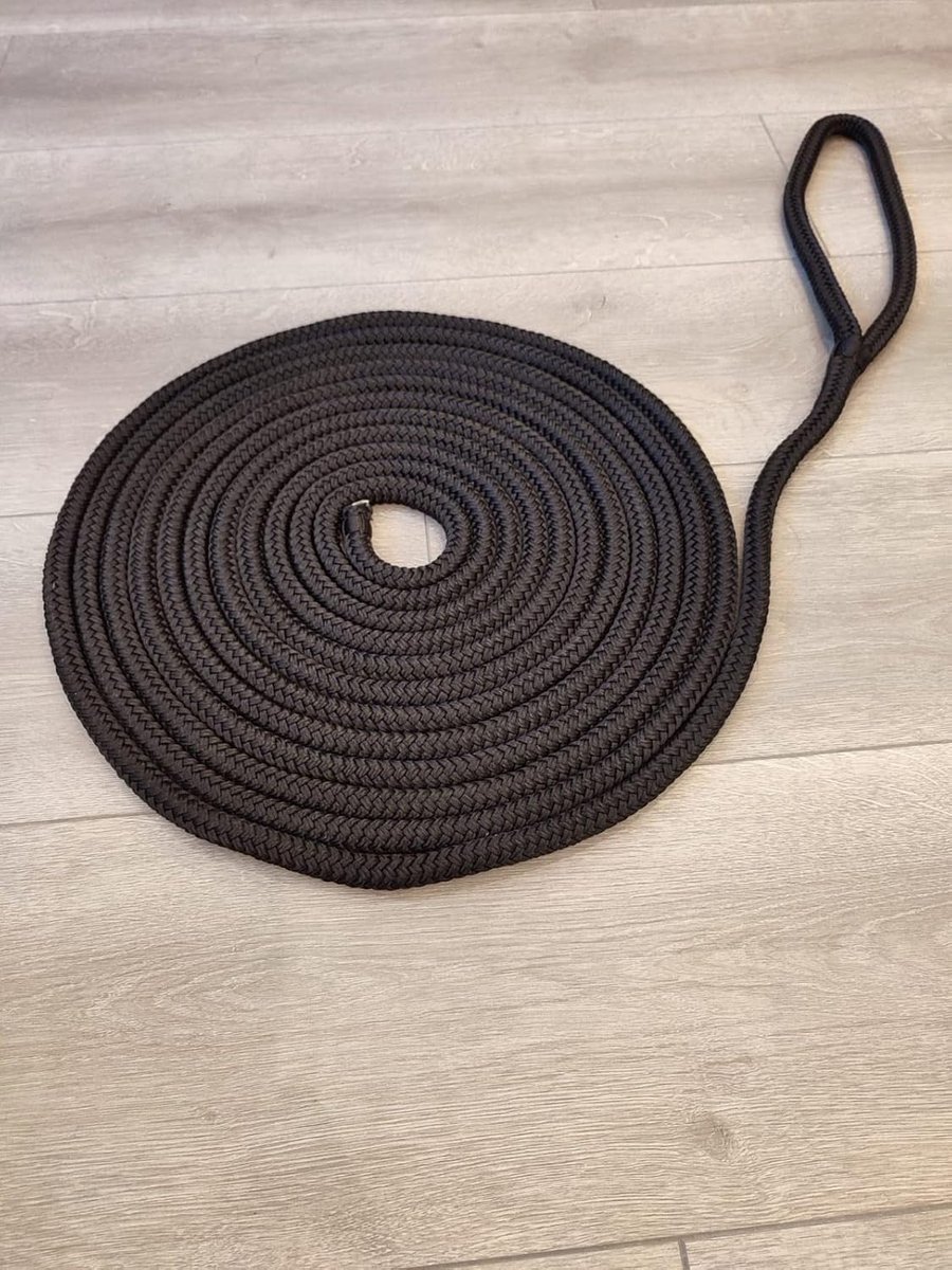 16 mm voorgesplitste polyester gevlochten docklines, meertouwen, 1 x 10 meter (zwart)