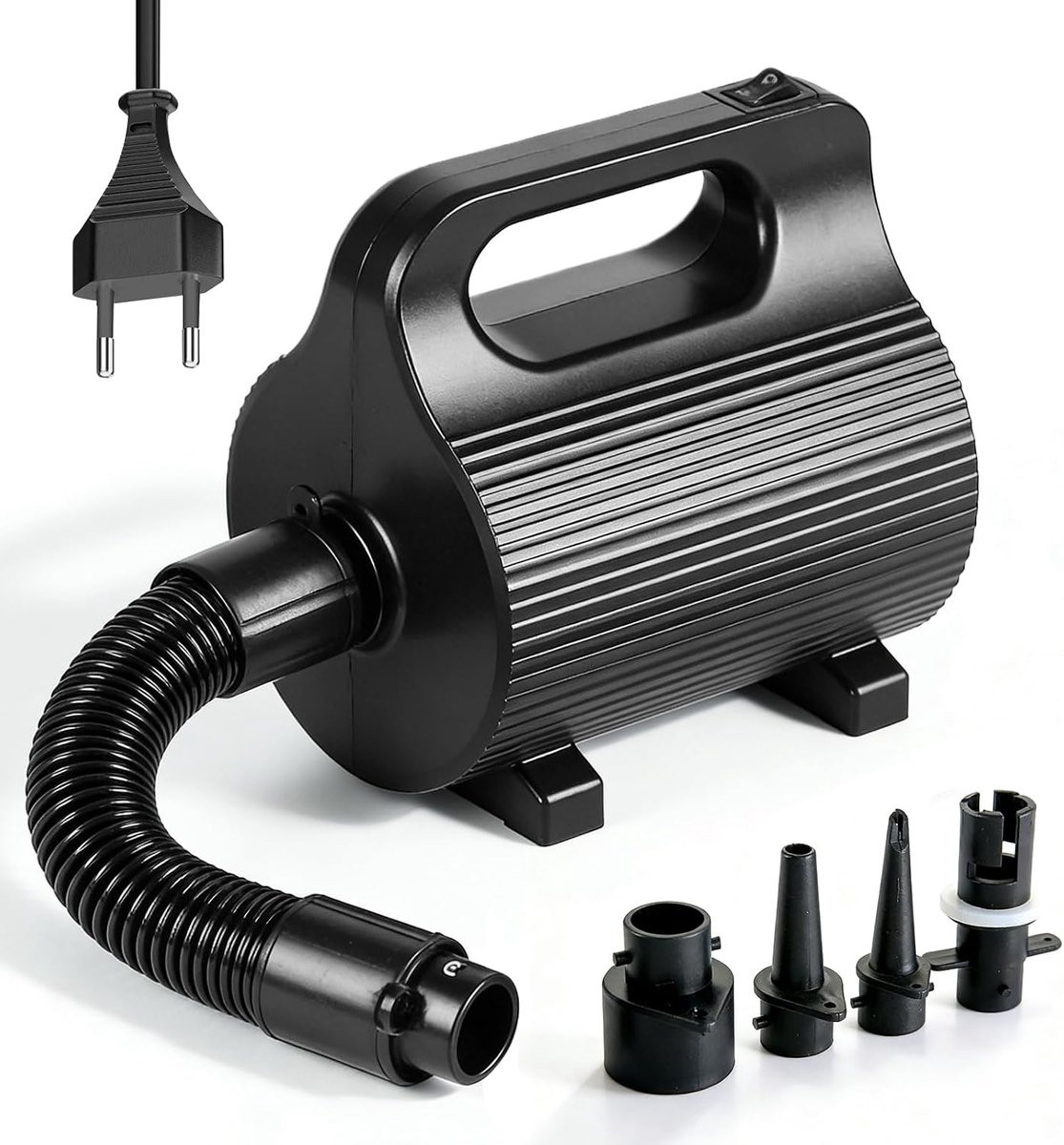 Elektrische luchtpomp voor luchtbed, 400 W-600 W, luchtpomp met 4 mondstukken, pomp, 1100 l/min, snel opblazen voor zwembad, opblaasbare boot, luchtbed, gymnastiekbal (zwart)