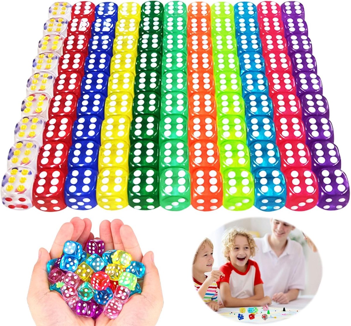 SnelShoppen - 100 Stuks Transparante Dobbelstenen 12mm - Kleurrijke 6-Zijdige Dobbelstenen voor Tafelspellen, Feesten, Kinderen en Volwassenen - Hoogw
