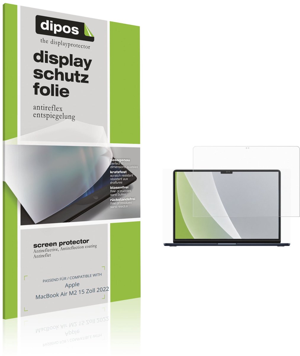 dipos – 2x Matte Beschermfolie geschikt voor Apple MacBook Air M2 15 Inch 2022 | Krasbestendige & antireflecterende Screenprotector Ultra-Thin