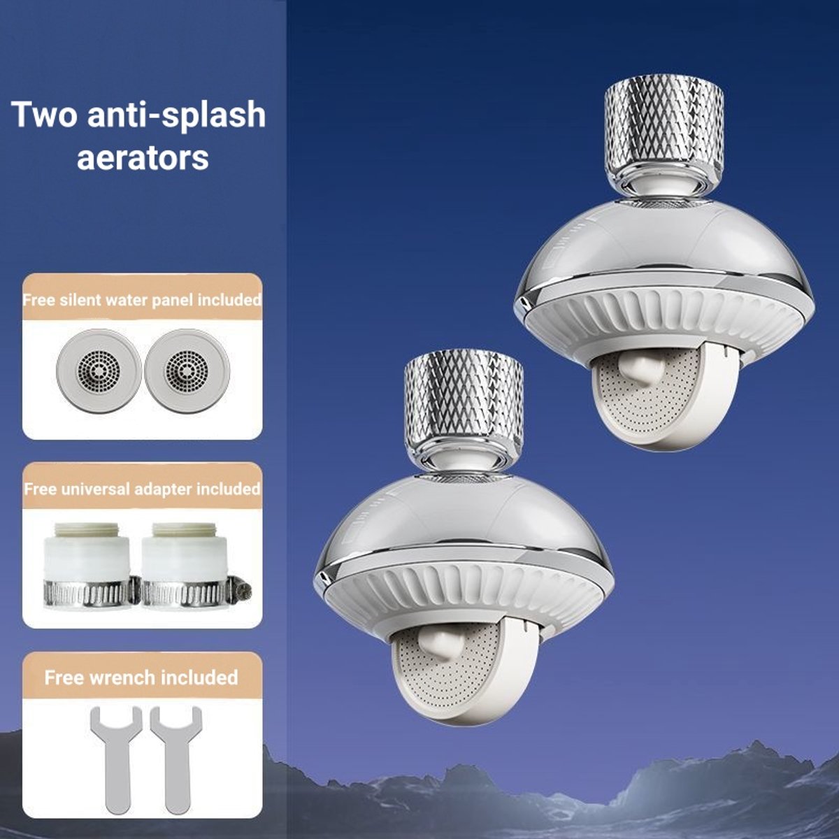 Namajunas - Antispats kraan beluchter set - Set van 2 - Keukenkraan accessoires - Gratis meegeleverd: vervangbaar stille waterpaneel, universele adapter en moersleutel - Schakelaar tussen twee modi – meer druk, geen spatwater - 360° rotatie