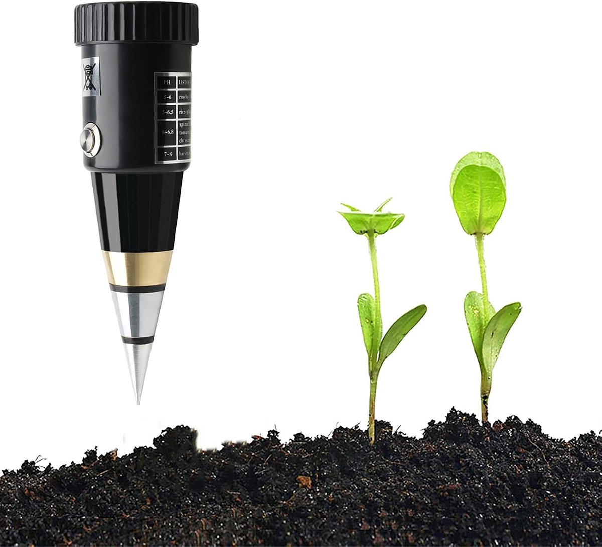 Bodem PH Meter - Vochtigheidssensor Tuin - Planten Verzorgen - Geen Batterij Nodig - 6 cm diepte - Zilver