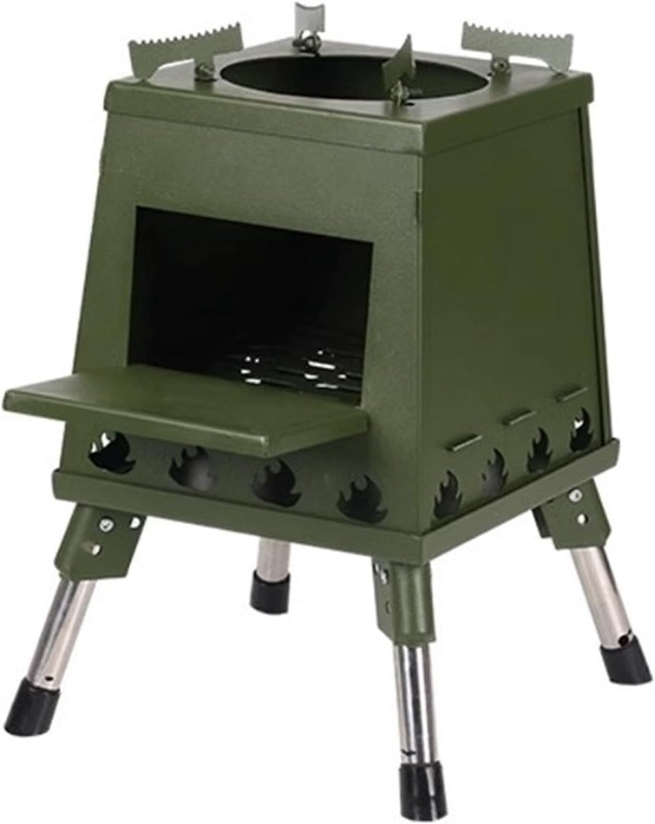 Houtkachel Outdoor - Kampeeroven Vuurplaats - Koken en Verwarmen - Verstevigd 1.5mm Plaatstaal - L - Groen