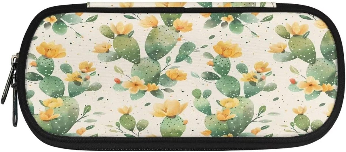 Pennenetui Grote Capaciteit - Etui Tas Organizer - School Kantoorbenodigdheden - Duurzaam Polyester - 22 cm Lengte - Bloemen Cactus