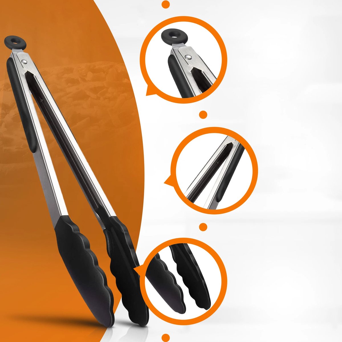 3-delige set - Siliconen keukenklemmen - BBQ-klemmen - Vleesklemmen - Voedselklemmen - Saladeklemmen - Hittebestendig - Antislip keukenklemmen - Geschikt voor koken in de keuken en barbecueën in de buitenlucht - 27 cm - 9 inch - Groen + Rood + Zwart
