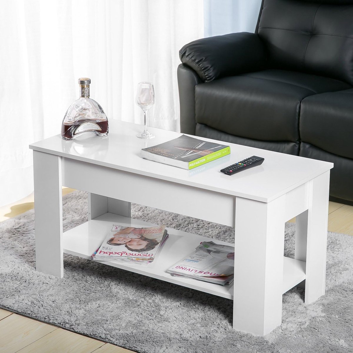 Salontafel - Koffietafel - Woonkamer Opbergen - Lift Top - 100x45cm - Wit