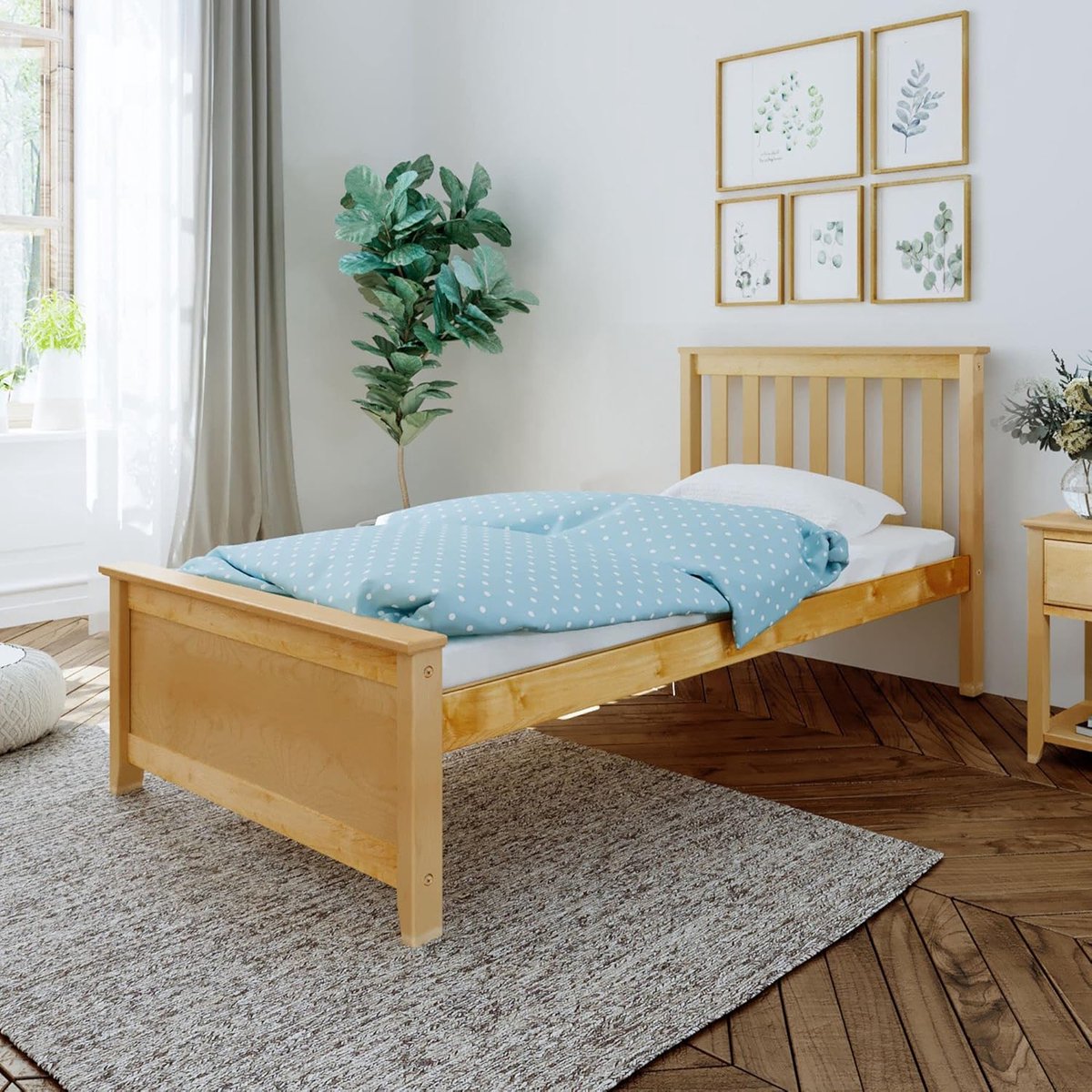 Houten Bedframe - Platform Bed - Slaapkamer Inrichting - Stevig Plywood Slat - 93 cm Diep - Natuurlijk