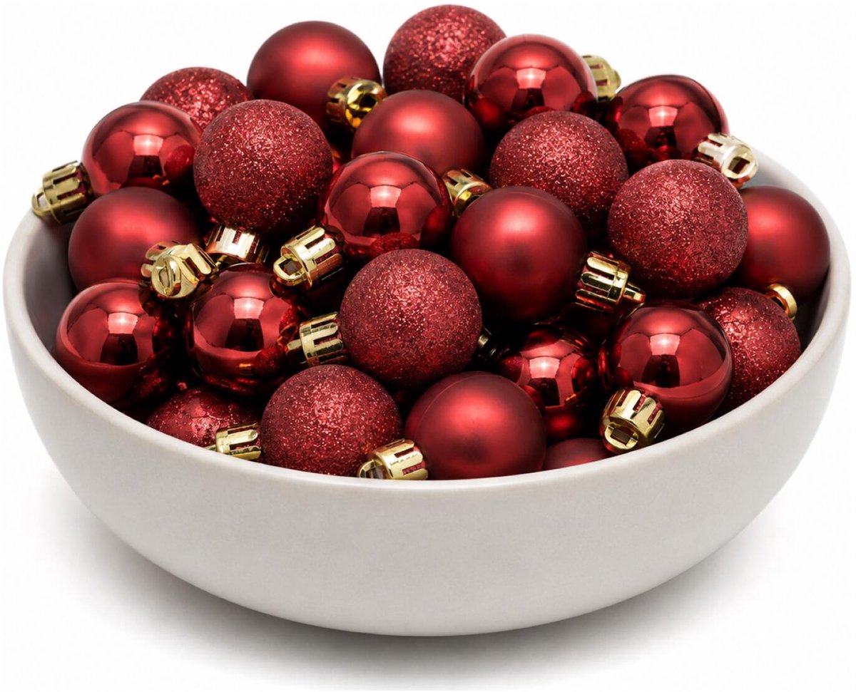 Decoris Kleine kerstballen - 28x stuks - rood - 3 cm - kunststof - onbreekbaar