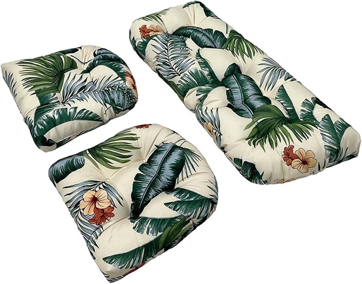 Rieten Meubelkussens Set - Buitenkussens Terras - Comfortabel Zitten - Waterdicht UV-bestendig - 3 Delig - Hawaiian Flair
