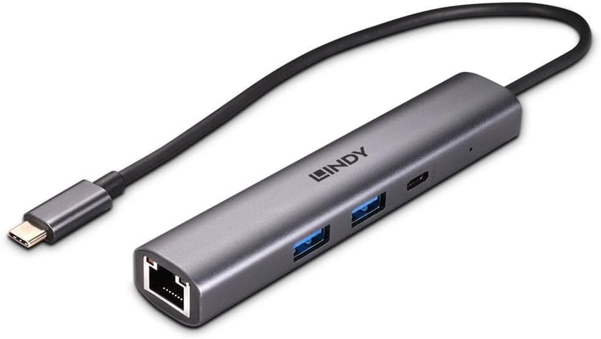 USB C Hub - Ethernet Adapter - Netwerk Uitbreiding - Gigabit Ethernet - 3 Poorten - Donkergrijs